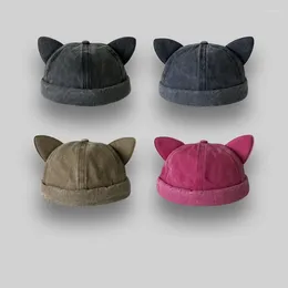 Berets Washed Denim Men Hat Women Docker Cap Beanie Sailor Worker Rolled Cuff Brimless Solid Color HipHop Caps Casual