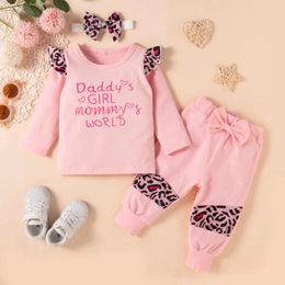 Clothing Sets Toddler Infant Baby Girls Clothes Letter Leopard Print Top Bow Pants Set Outfits Fall Girl 6 12 18 24 Months