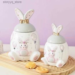 Food Jars Canisters Rabbit Ceramic Jar High Capacity Storage Jar Storage Tank Kitchen Organiser Food Container Decorative Jars Tea Box Tea Caddy L240308