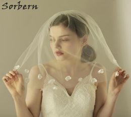 Sorbern Ivory Flower Petals Bridal Veils Blusher Wedding Veil With Combs Veu De Noiva Longo Flower Edge Shoulder Length Bridal Acc7690727