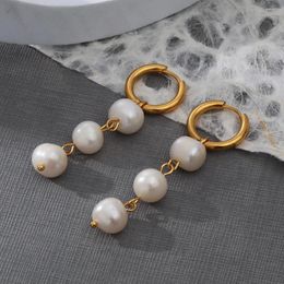 Dangle Earrings VG 6YM Vintage18K Real Gold Plated Stainless Steel Drop Natural Freshwater Pearl For Women Temperament Jewellery