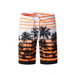 Shorts masculinos verão coqueiro moda estampa calças de praia com cinco pontos esportivos para roupas masculinas