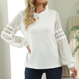 Women's Blouses Lace Splicing Shirt European And American Chiffon Sleeve Linen Dress Women