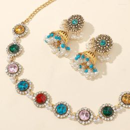 Necklace Earrings Set 2024 Ethnic Luxury Multicolor Crystal Zircon Women's Exquisite Weddings Bride Jewellery Accessories