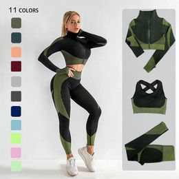 Seamless Yoga Set Gym Clothing Women Running Clothes Fitness Sports Outfit Workout Suit Long Sleeve Crop Top Leggings Tracksuit 240228