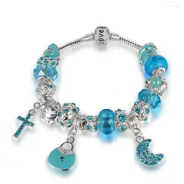 Charm Bracelets YiKLN Fashion Bracelet & Bangle With Cross Bag Moon Charms And Crystal Ball Beads Jewellery Drop PABR050