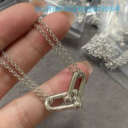 2024 Jewellery Designer Brand Necklaces 925 Sterling Silver Double Ring Buckle Plated 18k Gold Glossy Surface Horseshoe Pendant with Collar Chain Precision