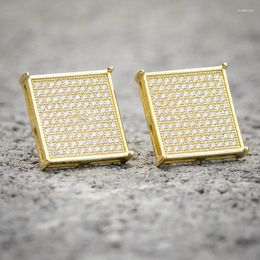 Stud Earrings Huitan Rock Hip Hop For Men Male Full Bling Iced Out Square Ear Women Female Fashionable CZ Jewellery