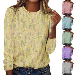 Women's T Shirts Fine Glitter Print Round Neck Long Sleeve Top