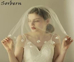 Sorbern Ivory Flower Petals Bridal Veils Blusher Wedding Veil With Combs Veu De Noiva Longo Flower Edge Shoulder Length Bridal Acc3343263