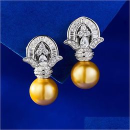Stud Queen Crown Pearl Diamond Dangle Earring 100% Real 925 Sterling Sier Wedding Drop Earrings For Women Bridal Engagement Jewellery D Dh2Kq