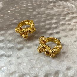 Brass With 18K Gold Twist Knot Statement Rings Solid Ring Women Jewelry Designer T Show Club Cocktail Party Rare Japan Korean 240306