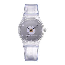 Small Daisy Jelly Watch Students Girls Cute Cartoon Chrysanthemum Silicone Watches Transparent Band Grey Dial Wristwatches2885