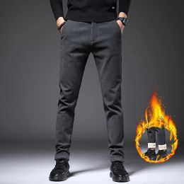 Pants KUBRO Autumn Winter Elastic Fashion Thick Corduroy Pants Men Business Slim Fit Straight Wool Fleece Trousers Male Plus Size 38