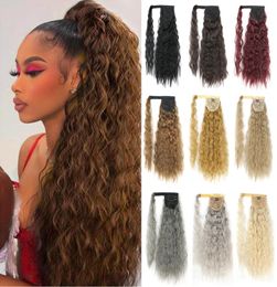 Deep Wave Curly Wrap Around Clip In Ponytail Hair Extension Synthetic Heat Resistant Fake Pony Tail False Hairpiece Natural Pure C2633484