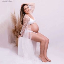 Maternity Dresses 2020 Stereo Pearl Maternity Dress For Photography Maternity Tulle Pearl Outfit Long Kimono Dress For Photo Shoot L240308