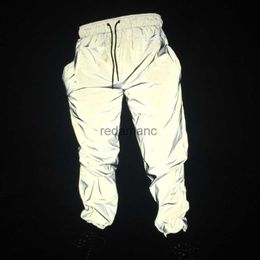 Men's Men Joggers Reflective Trousers Dance Knee Length Harajuku Light Shiny Night 240308