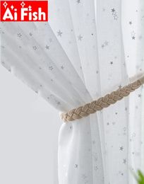 Garden Home TextileCurtain White Shiny Sliver Star Tulle Curtains Living Room Modern All match Yarn with Window Drapes Sheer the B9672109