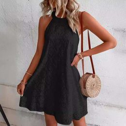 Spring And Summer Womens Lace Dress Solid Color Sleeveless Pullover