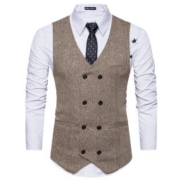 Vests Fashion Suit Vest Men Formal Dress Colete Masculino Herringbone Gilet Fitness Sleeveless Jacket Wedding Waistcoat Men plus size