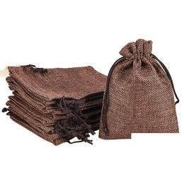 Jewellery Pouches, Bags Brown 7X9Cm 9X12Cm 13X18Cm 10X15Cm Mini Pouch Jute Bag Linen Jewellery Gift Dstring Bags For Wedding Favours Drop D Dh8T6