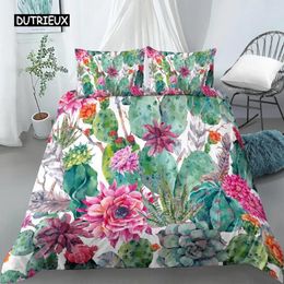 Bedding Sets Cactus Duvet Cover Set Queen Size Mint Green Spring Garden With Boho Style Bouquet Of Thorny Plants Blossoms 2/3pcs