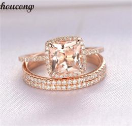 choucong Unique 3in1 Ring set Rose Gold Filled Diamond cz Anniversary Wedding Band Rings For Women Bridal Finger Jewellery Gift7279142