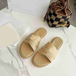 Slippers Designer Women Wooden Sandals Canvas Flat Bottom Mule Beige White Black Lace Letter Plus Summer Home Shoes Famous 35-42H240308