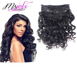 Msjoli Brazilian Virgin Human Hair Clip In Hair Extensions 100g Loose Wave Natural Color Full Head 7Pcslot5510045