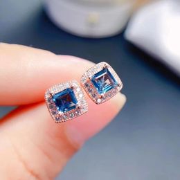 Stud Earrings MeiBaPJ Real 925 Sterling Silver Natural London Blue Topaz Classic Square Fine Charm Party Jewellery For Women