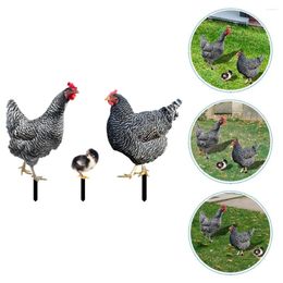 Garden Decorations 3 Pcs Wood Pile Large And Small Chicken Animal Decorative Stake Acrylic Yards