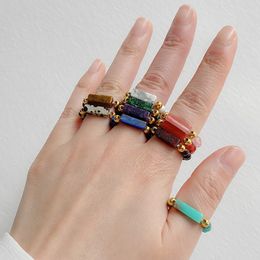 Bohemian 4mm Natural Stone Crystal Beads Rings Amethyst Lapis Lazuli Handmade Elastic Gemstone Ring Fashion Jewellery