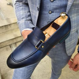 Classic Daily Men Loafers PU Solid Gold Buckle Decoration Low Heel Professional Business Formal Men Shoes
