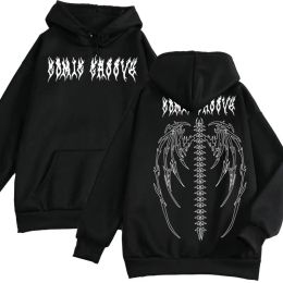 T-Shirt 2021 Women Hoodie Y2K Gothic Skeleton Evil Wing Print Oversize Hooded Tops Couple Clothes HipHop Man Streetwear Sweatshirt