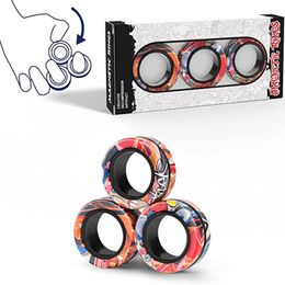 3pcs Magnetic Rings Spinner Fidget Toy Set Finger Magnets Rings for Anxiety Relief Therapy Fidget Pack Gift for Adults Teens Kid 240301