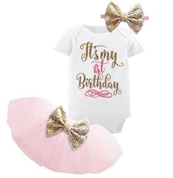1 Year Baby Girl Birthday Dress Kids Baby Clothes Gold Bow 6 Months 1st 2nd Birthday Christening Dresses For Girls Party Wear5600995