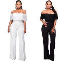 Wholesale- Women lace Bodysuit Sexy Rompers Vintage Jumpsuit women ruffles jumpsuit shoulder slash bodysuit women cape jumpsuit2991409