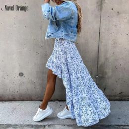 Dresses New Summer Women Irregular Half Skirt Office Lady Style Printing Ladies Long Skirts Fashion Elegant Female Tailed Skirt Vestidos