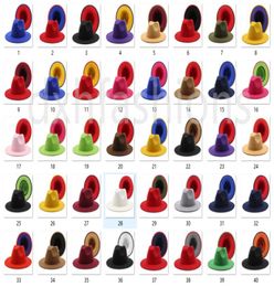 Newest 40 Colours High Quality INS Fake Wool Felt Fedora Hat 2 tone different Colour brim caps for women men7279629