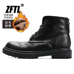 Boots ZFTL Men's Basic Ankle Zipper Work Genuine Leather Biker High-top Thick Sole Autumn Winter Casual Boot