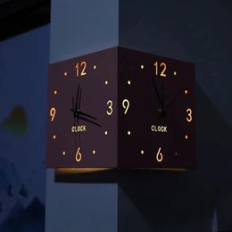 LED Corner Wall Clock Large Double Face 3D Clocks Home Decor Mute Wall Clocks Modern Design Living Room Decoration Digital Watch 240223