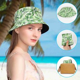 Wide Brim Hats Bucket Hats Hot new double-sided wearable printed fisherman hat sunscreen sunshade basin hat ladies outdoor leisure hat L240305
