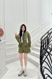 Pra2024 Spring/Summer New Women's Hooded jacket paired with shorts Green Sunscreen Coat Set Two Pieces Birthday Gift Valentine's Day Gift