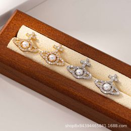 viviennes westwood earrings Cross Line Pearl Earrings Light Luxury Design Earrings Versatile Women