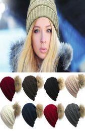 Women Beanies Autumn Winter Knitted Skullies Casual Outdoor Hat Solid Ribbed Beanie with Pom Girls Hats OOA27179949260