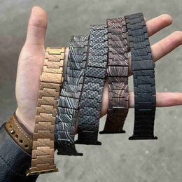 Bands Carbon Fibre Pattern Steel Bracelet Metal Strap Watch 41mm 45mm 40mm 44mm 38mm 42mm 49mm Link bands For Iwatch Series 8 7 6 5 SE 4 3 Watchbands Accessories 240308