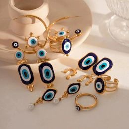 Stud Earrings Stainless Steel Blue Color Eye Earring Ring Series Devil's Retro Ethnic Fashion Waterproof Chunky Metal Pearl Jewelry Gift