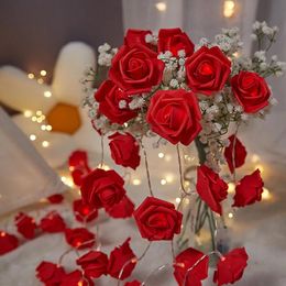 153m Red Pink Artificial Rose Flower LED Lights Valentines Day Fairy String Garland Room Wedding Table Decor 240301