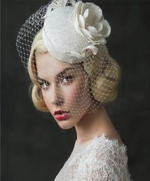 Vintage Wedding Bridal Hair Accessories Flower Tulle Birdcage Veil Headpiece Head Veil 2018 Cheap Mini Wedding Bride Hat3730742