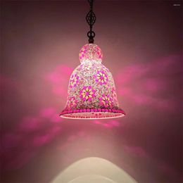 Pendant Lamps Wind Chime Chandelier Pink White Cherry Blossom Retro Romantic Bedroom Dining Room El Homestay Handmade Glass